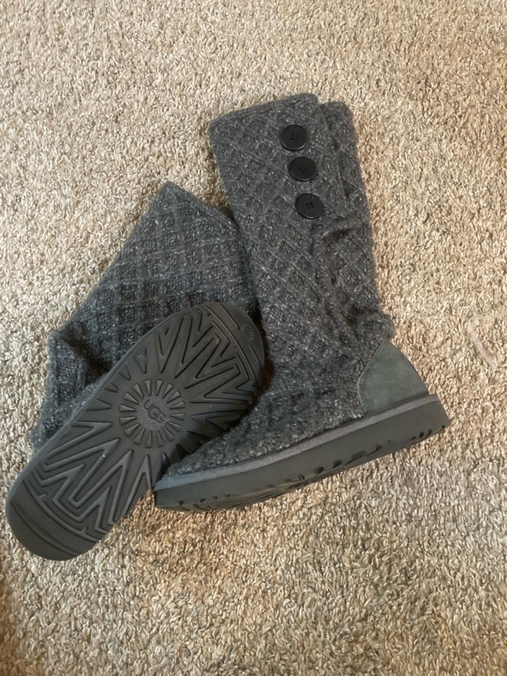 UGG Gray Knit Button Tall Boot - Women's